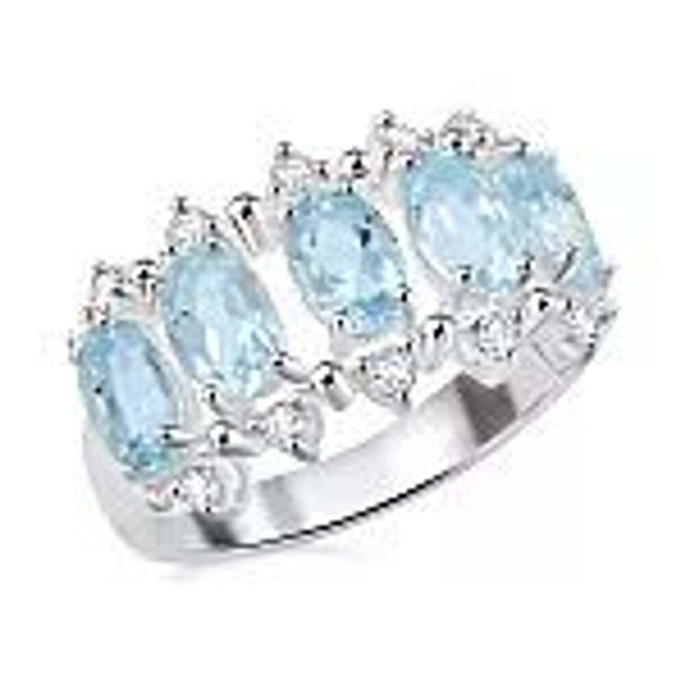 Everly Jewelry Oval Blue Topaz and Simulated Diamond Five-Stone Ring Size 6